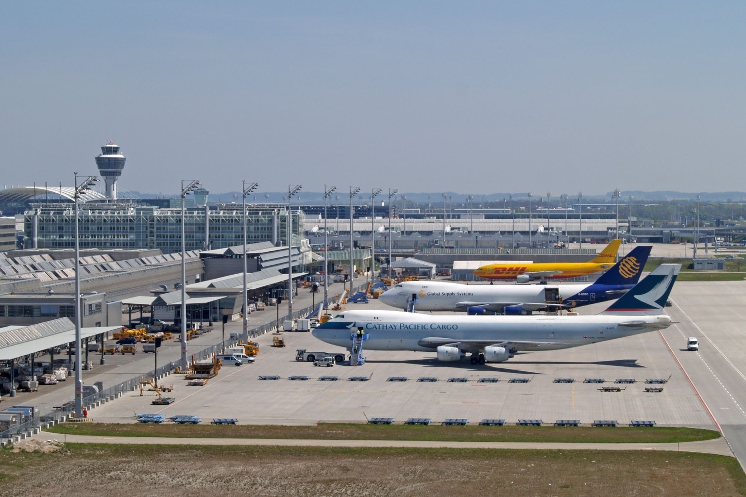 Cargo aircraft and airport logistics facilities.
